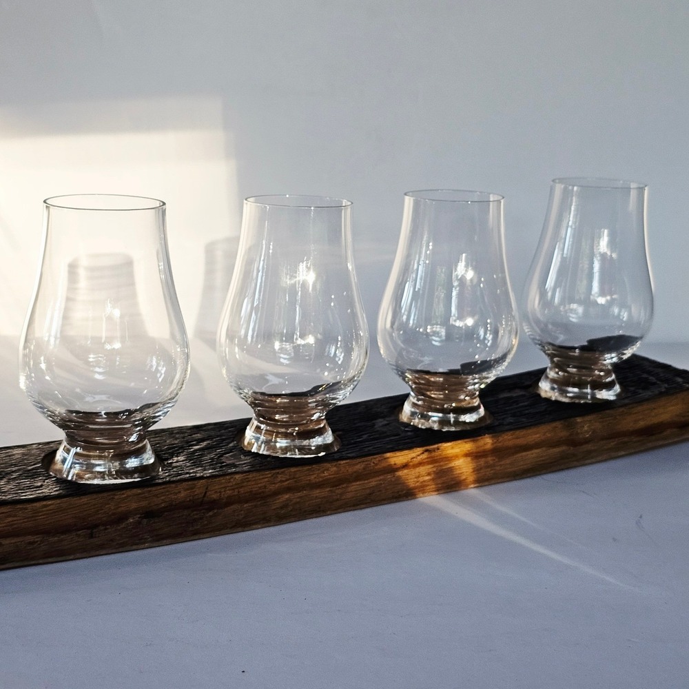 NEW Glencairn Whiskey Tasting Flight Set‎ 4 Glasses Reclaimed Barrel Stave Gift - Picture 14 of 16